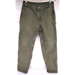 Carhartt Pants Mens 33x34 B111 MOS Moss Green Canvas Flannel Lined Workwear